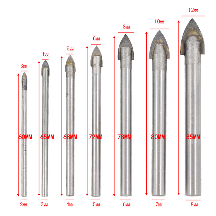 本色玻璃钻三角钻陶瓷瓷砖钻头圆柄一字扩孔钻头7PC3-12mm