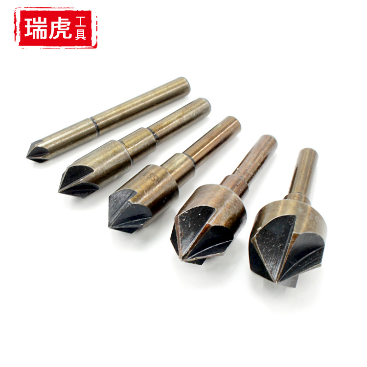 82°五刃倒角器 圆柄锥度5PC英制木工去毛刺沉头鍃钻高速钢4341